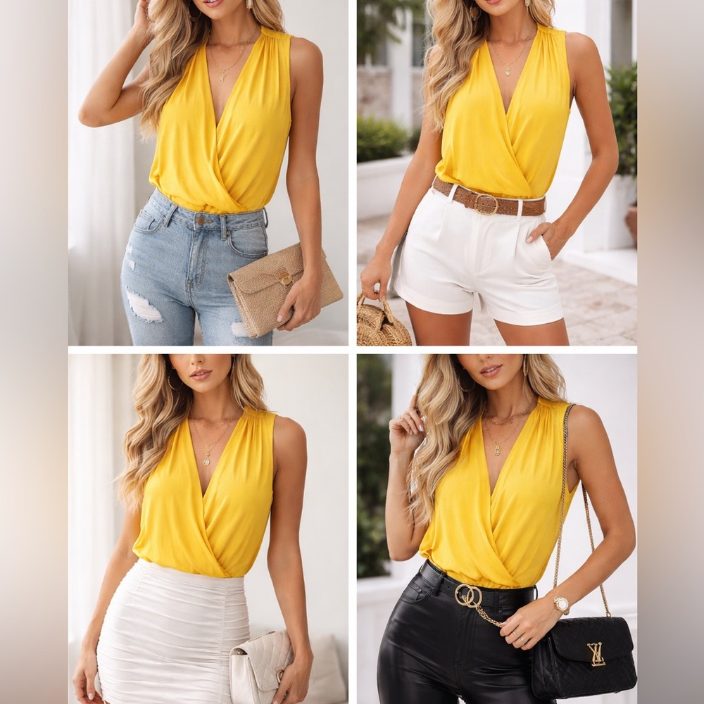 Bebe Yellow Silk Sleeveless Drape Top XS